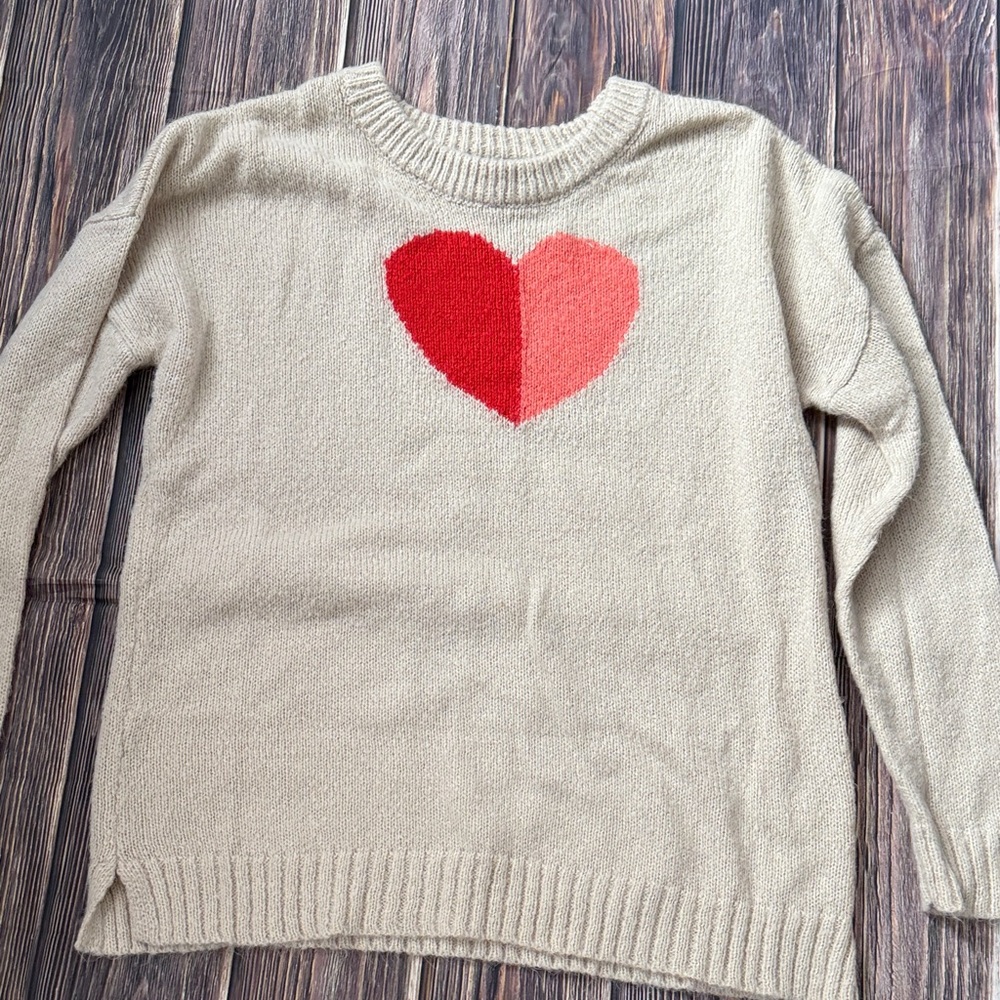 a.n.a Beige Sweater with Red Heart Design